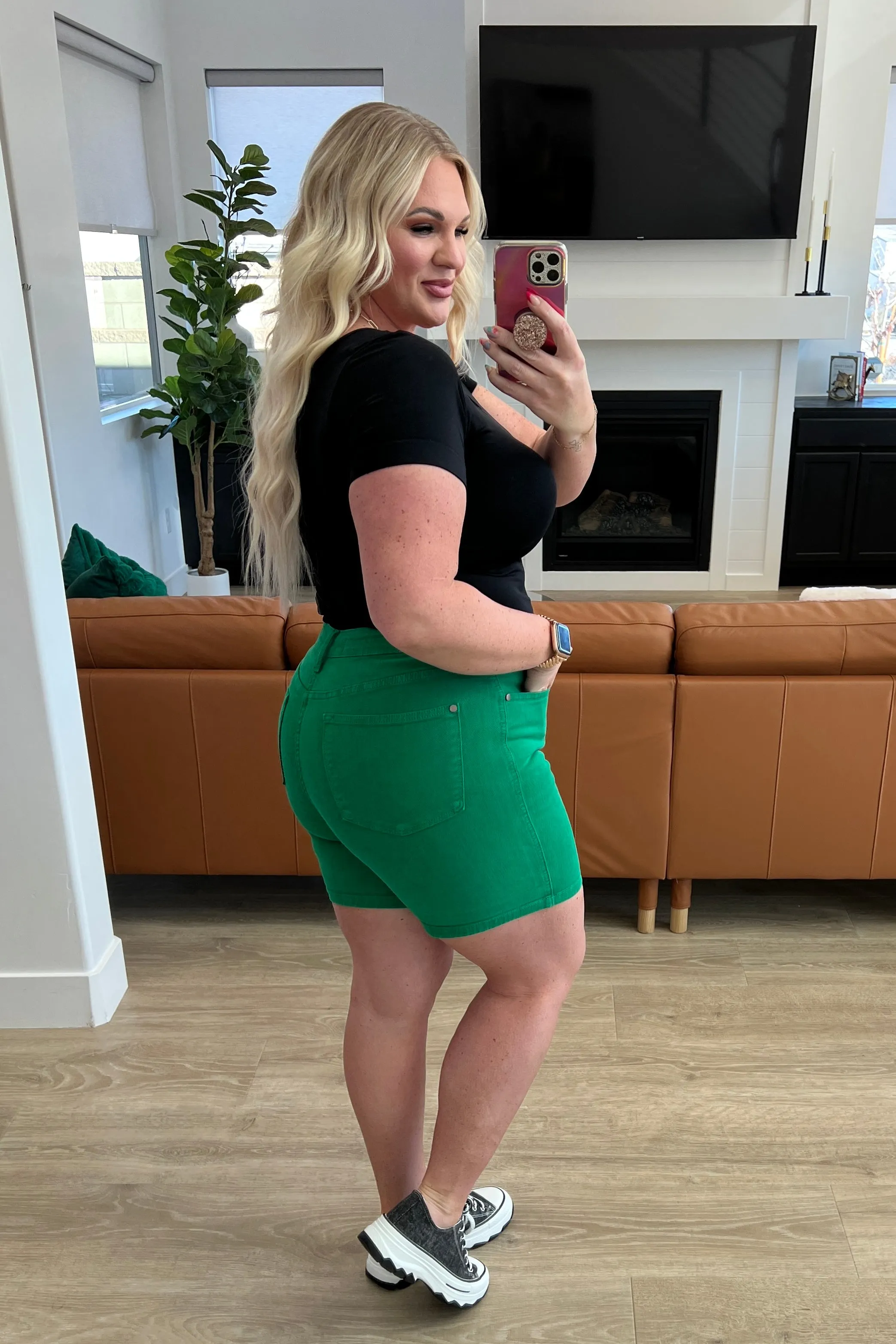 Judy Blue Green Jenna High Rise Control Top Cuffed Shorts