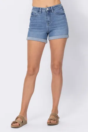 Judy Blue High Rise Cuffed Shorts in Medium Denim Wash
