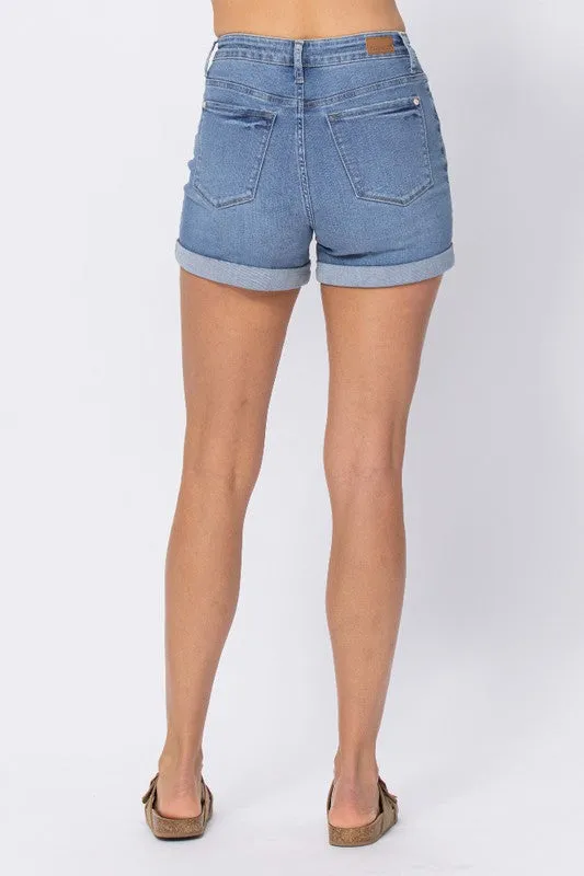 Judy Blue High Rise Cuffed Shorts in Medium Denim Wash
