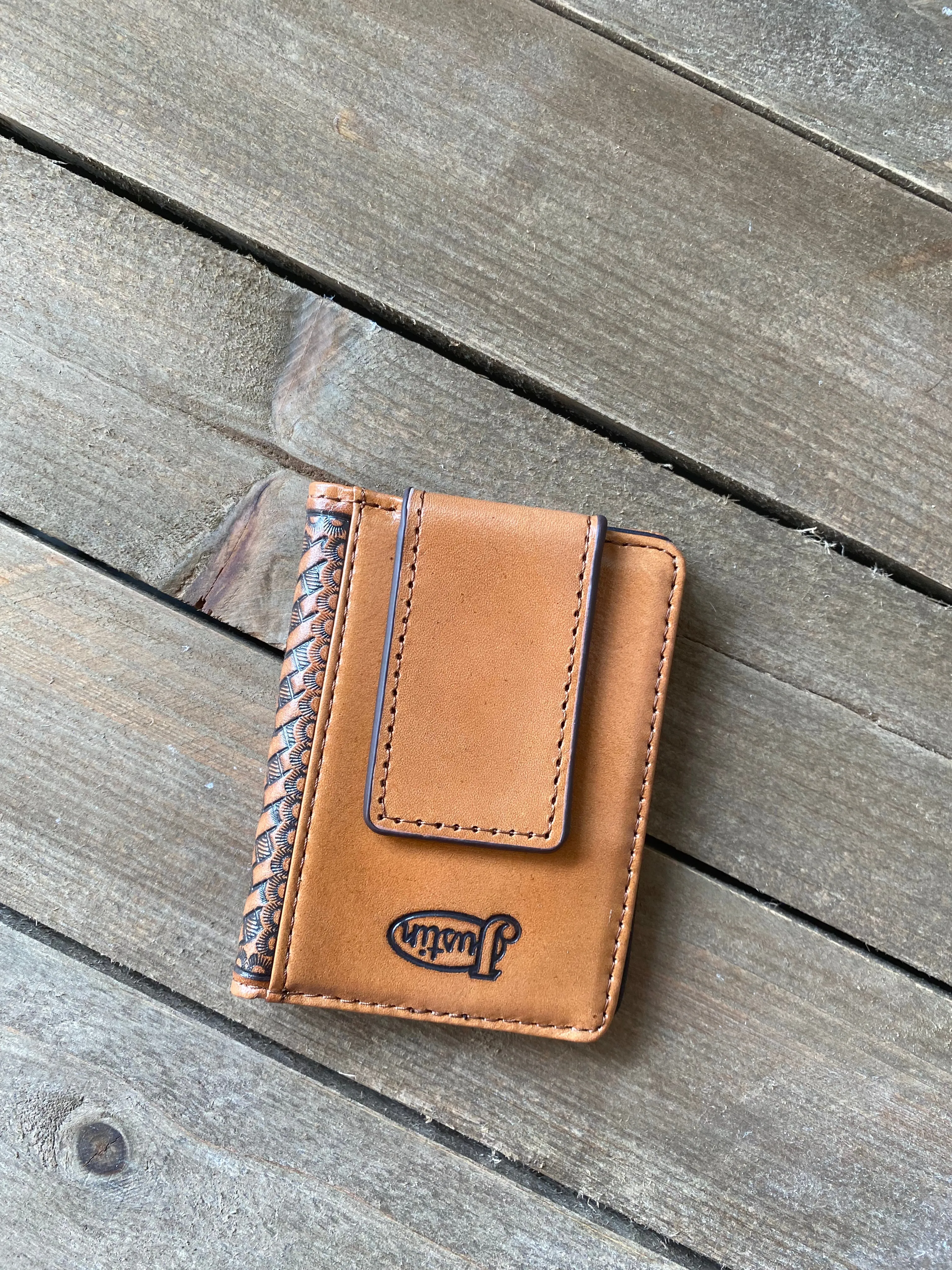 Justin's Bi-Fold Card Wallet With Magnetic Clip Classic Basketweave