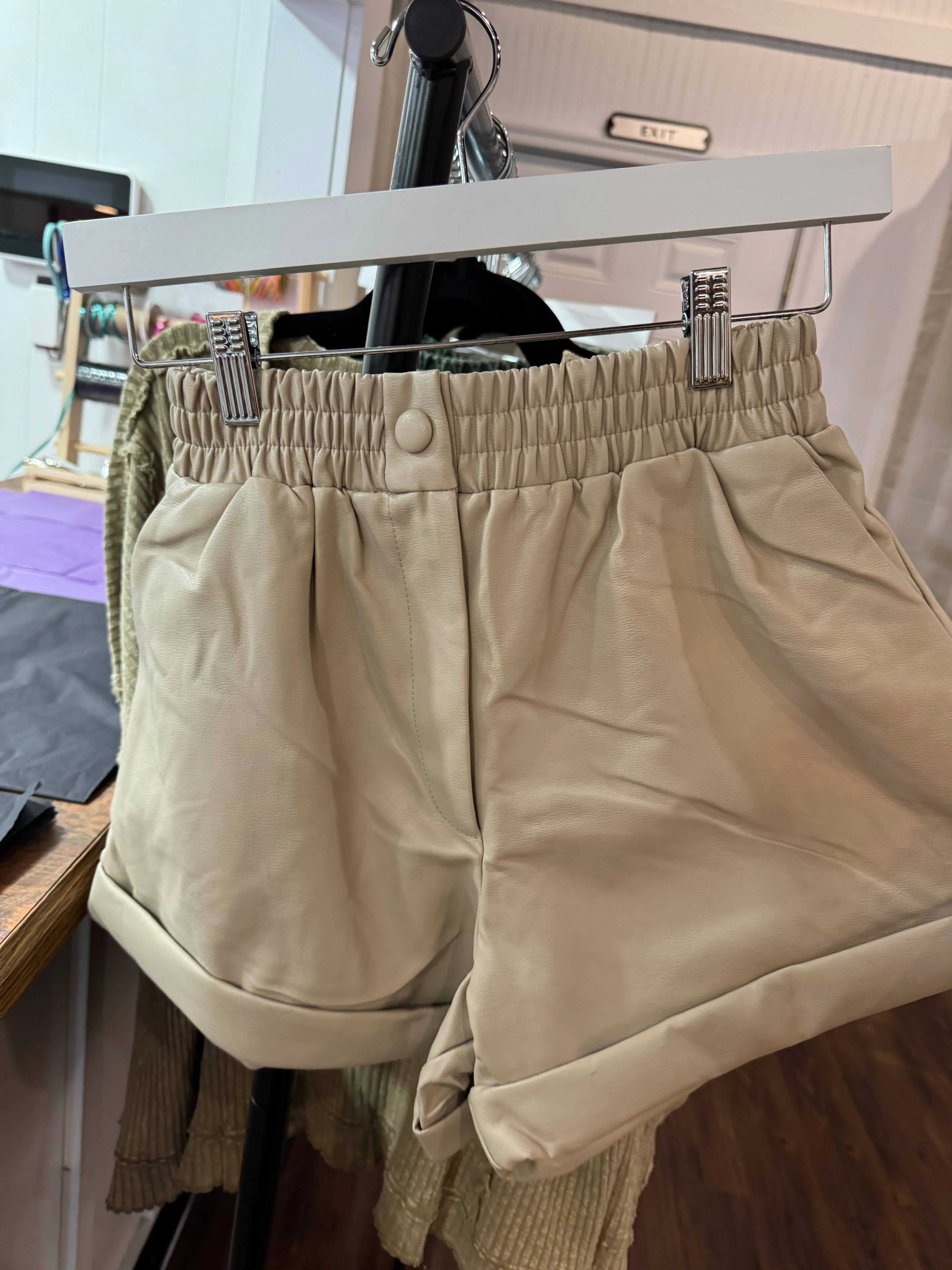 KARLIE|Sand Pleather Shorts