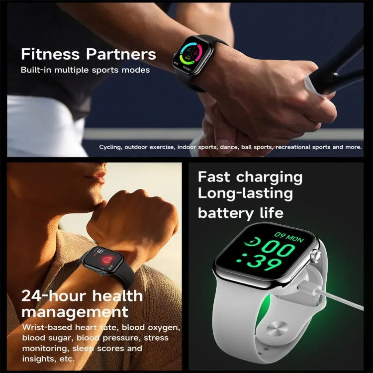 KL08 2.04 inch Color Screen Smart Watch Silicone Strap, Support Bluetooth Call(Black)