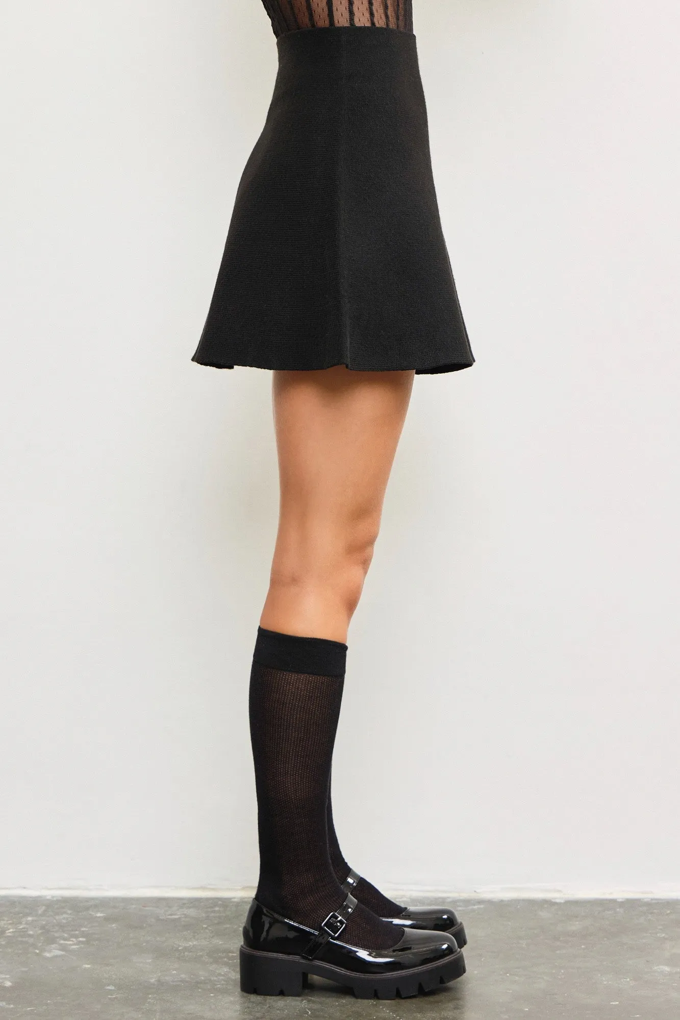 Knit A-line Skirt | Black