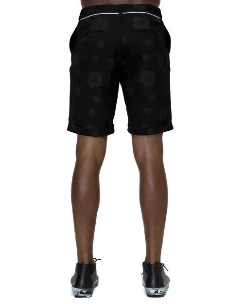 Konus Men's Cuffed Shorts With Floral Print in Black