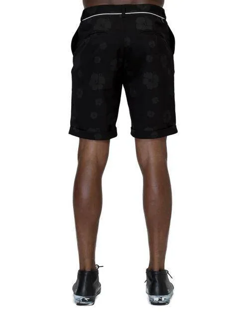Konus Men's Cuffed Shorts With Floral Print in Black