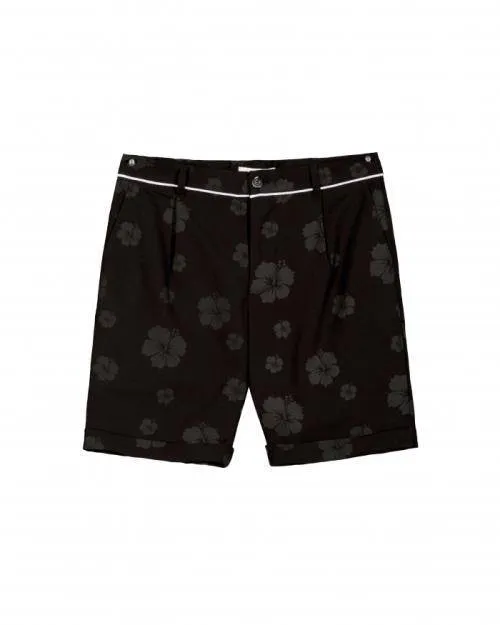 Konus Men's Cuffed Shorts With Floral Print in Black