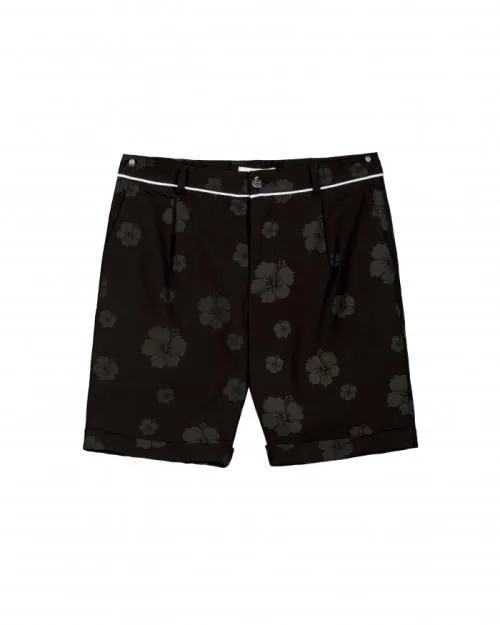 Konus Men's Cuffed Shorts With Floral Print in Black