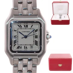 Ladies Cartier Panthere 27mm Ivory Roman Steel Quartz Date MidSize Watch 1310