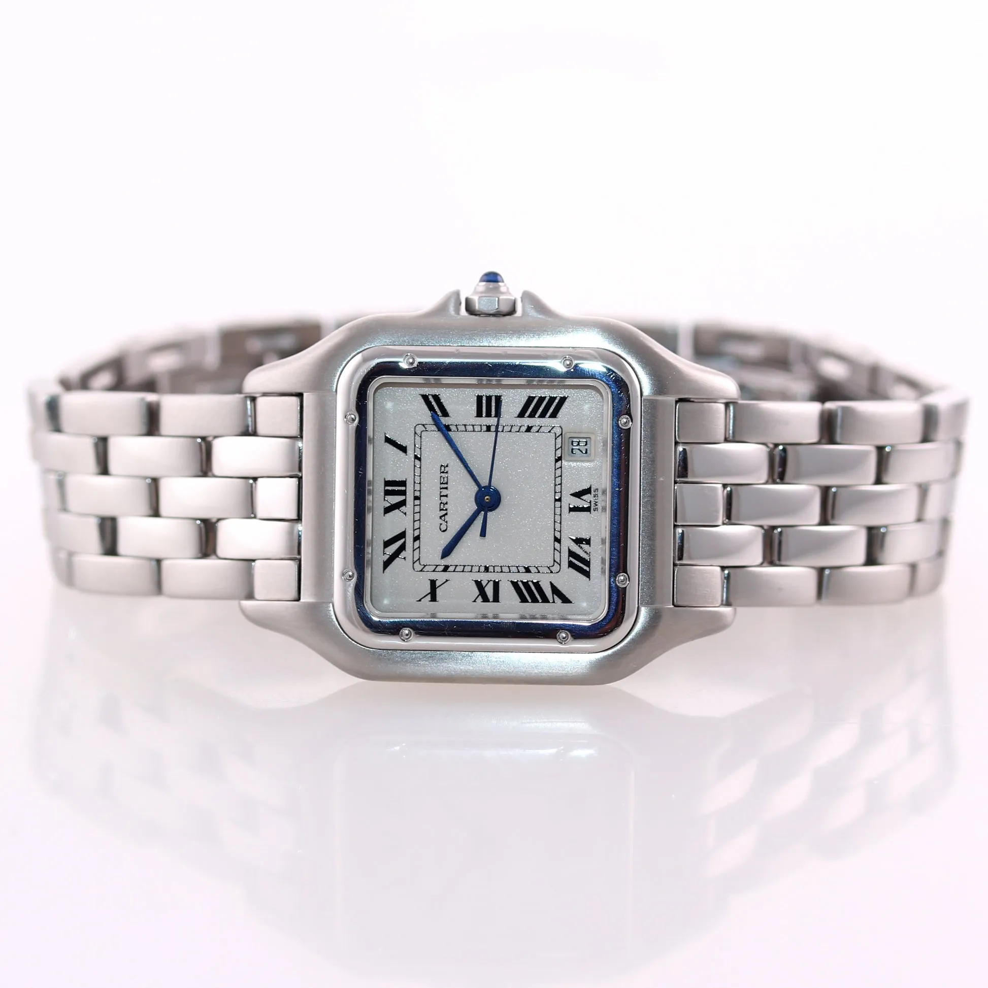 Ladies Cartier Panthere 27mm Ivory Roman Steel Quartz Date MidSize Watch 1310