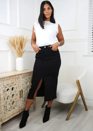 Laure Black Denim Midi Skirt
