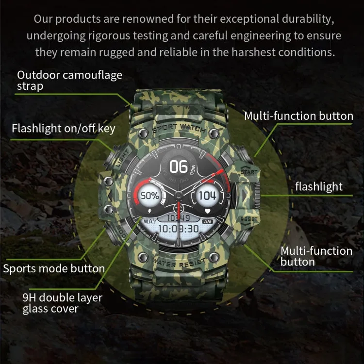 LC21 1.32 inch TFT Round Screen Sports Smart Watch Supports Blood Oxygen Monitoring/Call Reminder(Camouflage Grey)