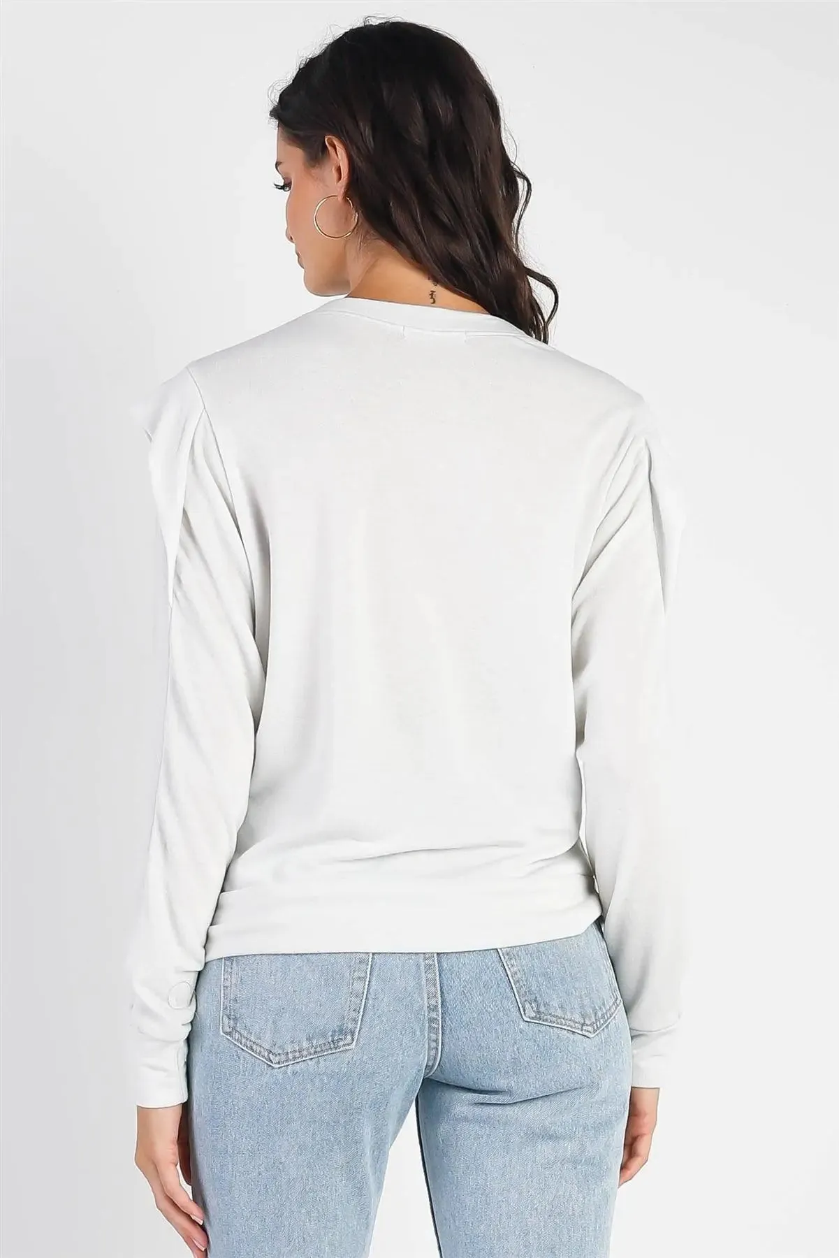 Light Sage Round Neck Long Sleeve Detail Sweatshirt
