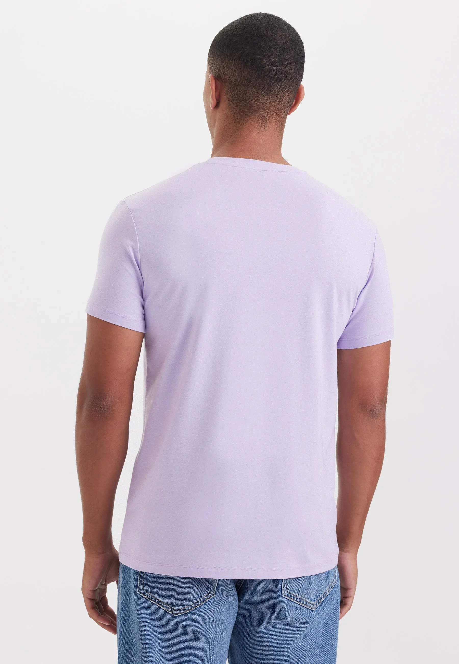 Lila Bisiklet Yaka Regular Fit Modal Pamuk Karışımlı Basic Erkek T-Shirt PARKER