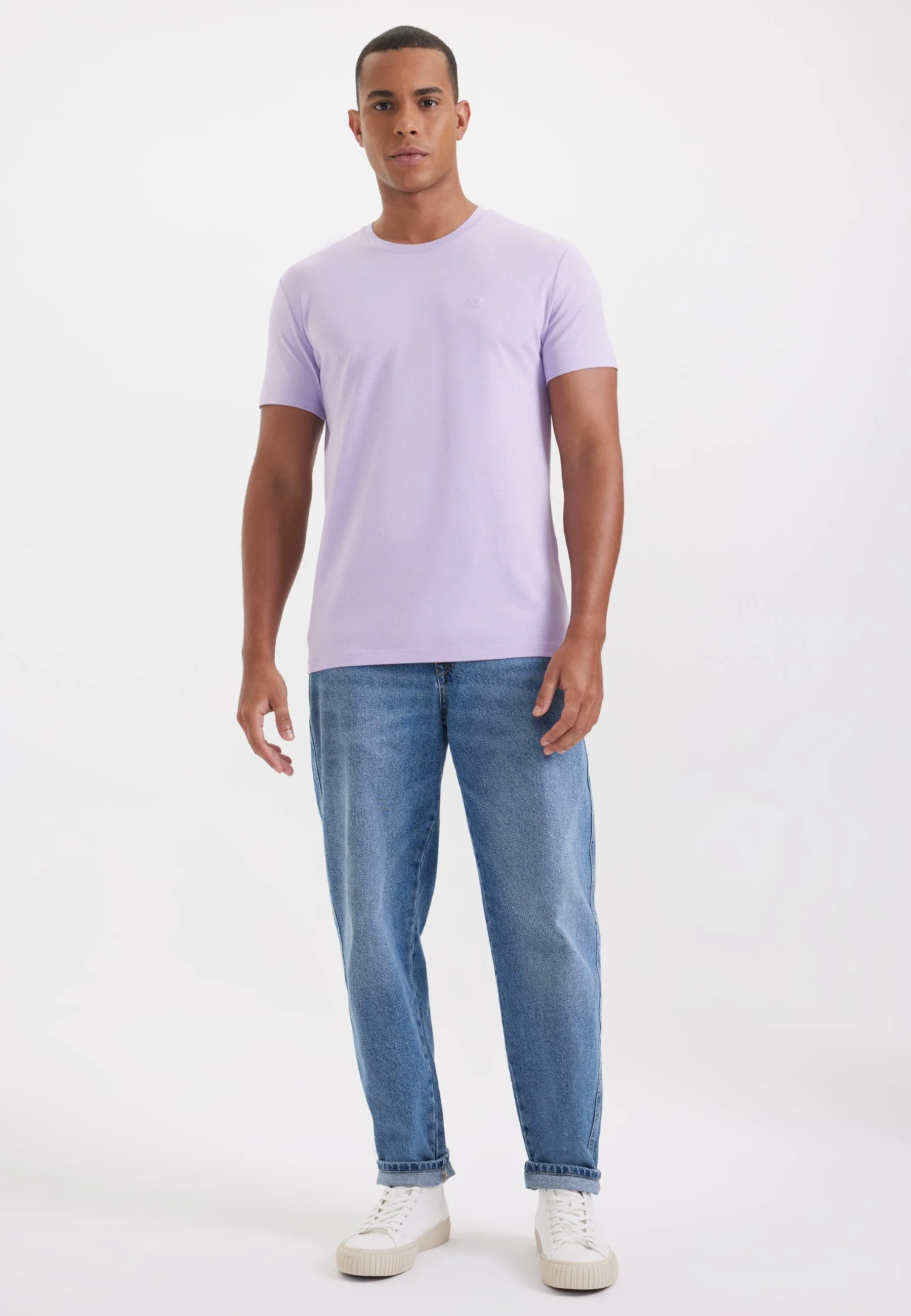 Lila Bisiklet Yaka Regular Fit Modal Pamuk Karışımlı Basic Erkek T-Shirt PARKER