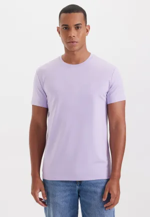 Lila Bisiklet Yaka Regular Fit Modal Pamuk Karışımlı Basic Erkek T-Shirt PARKER