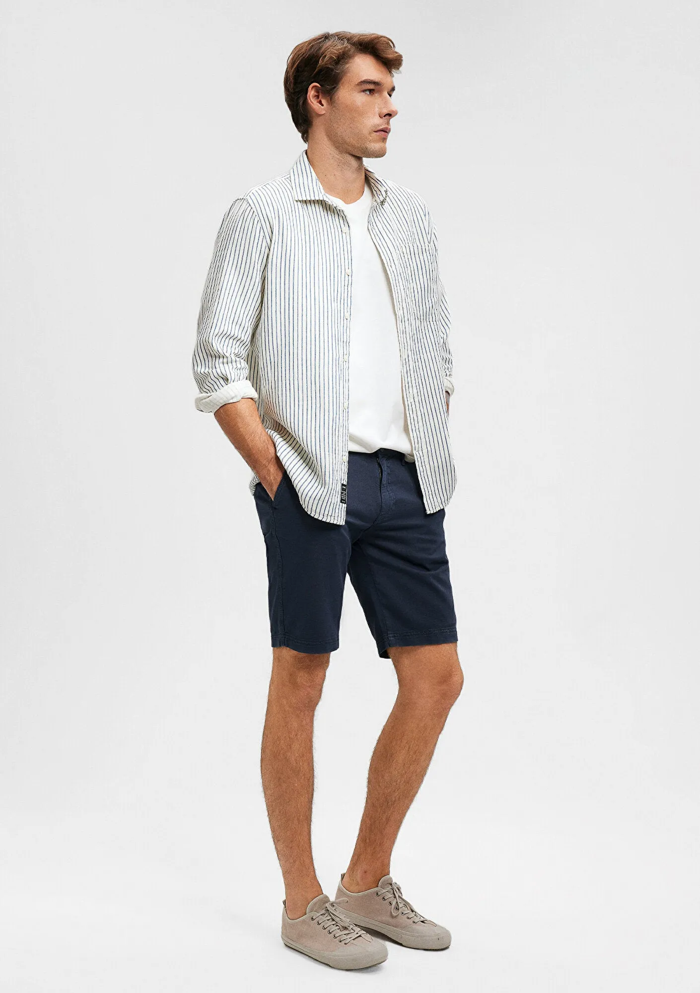Linen Mix Navy Chino Shorts