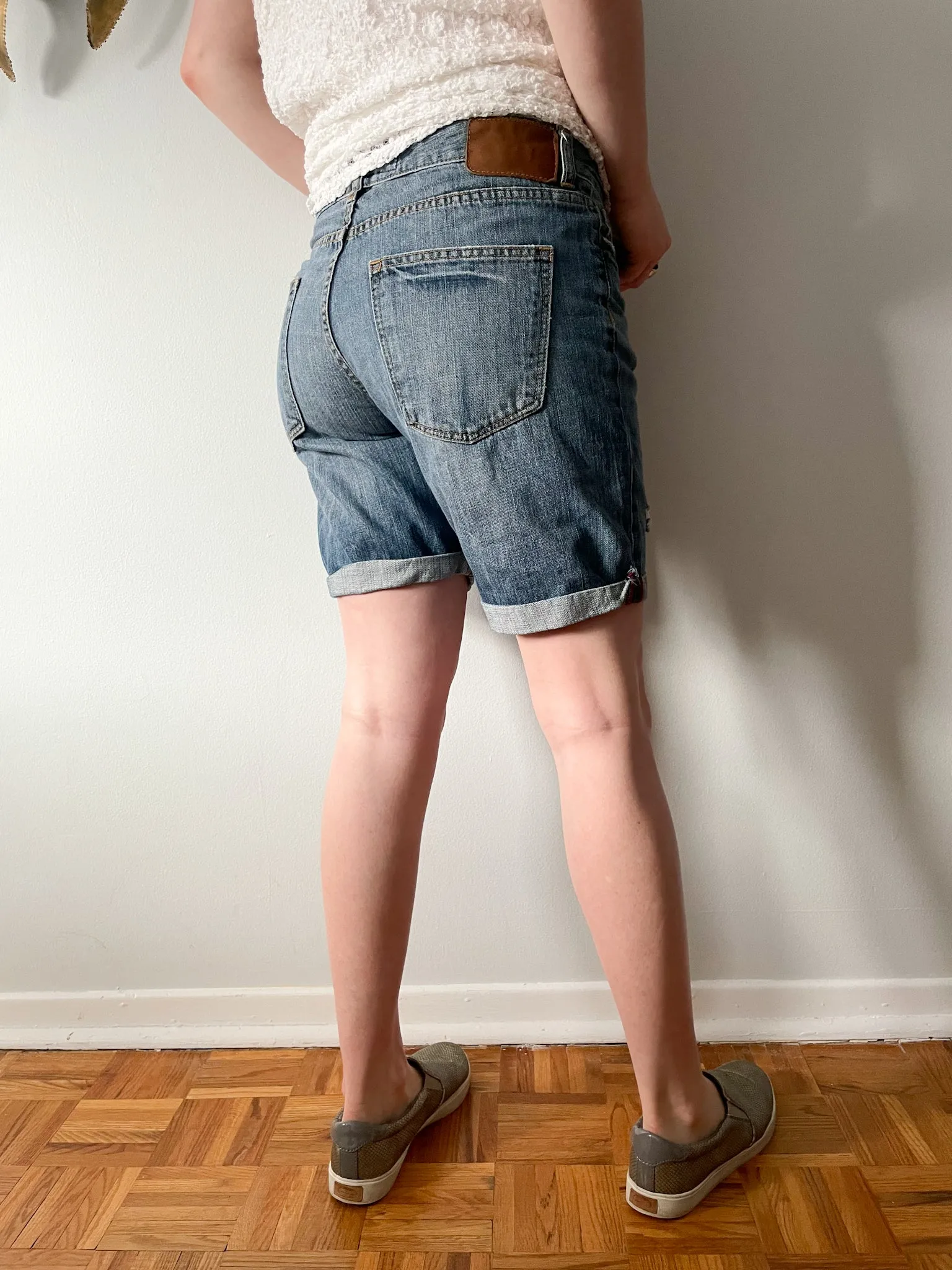 L.O.G.G. Distressed Mid Rise Cuffed Cotton Denim Shorts - Size 27