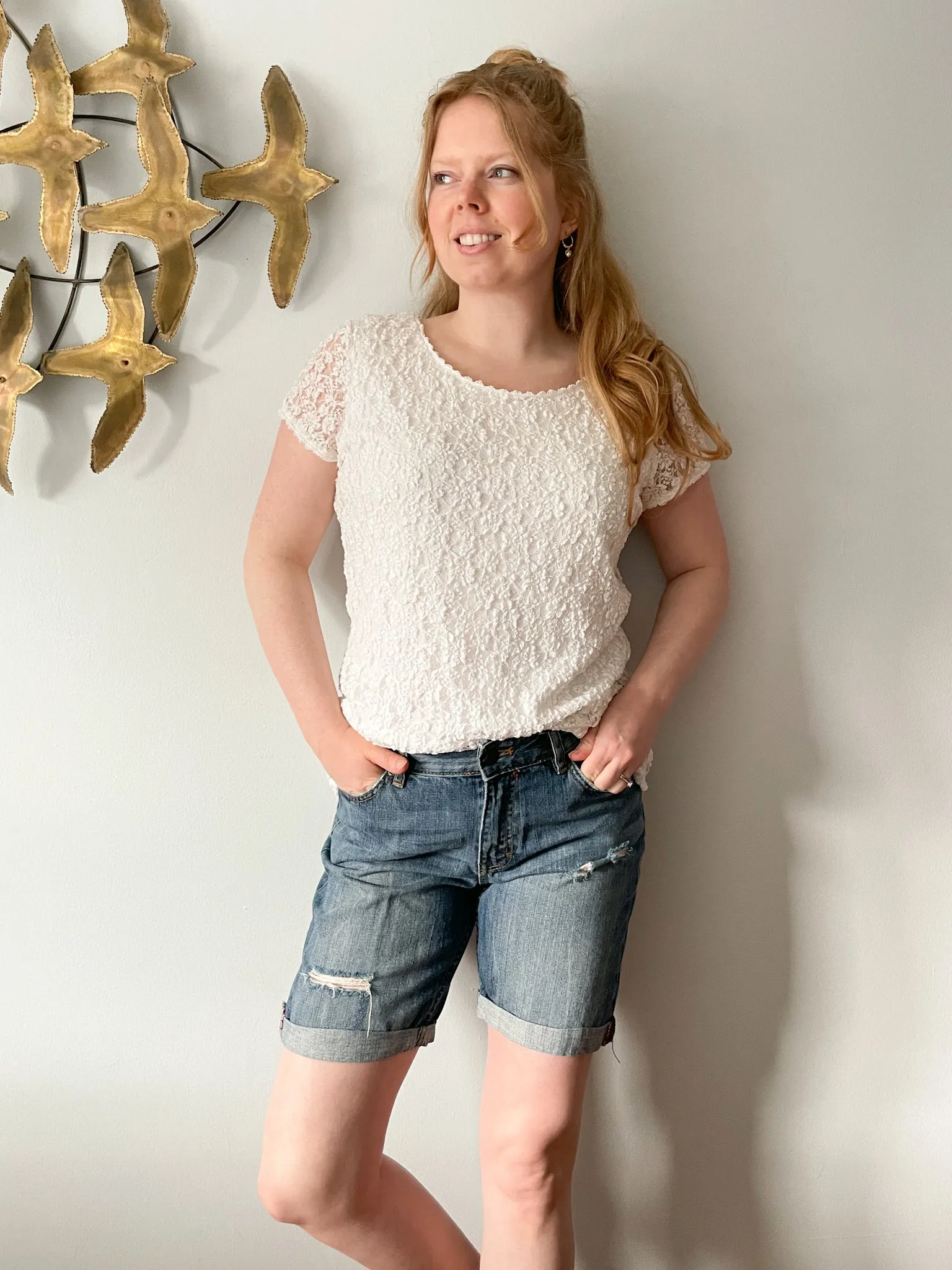 L.O.G.G. Distressed Mid Rise Cuffed Cotton Denim Shorts - Size 27