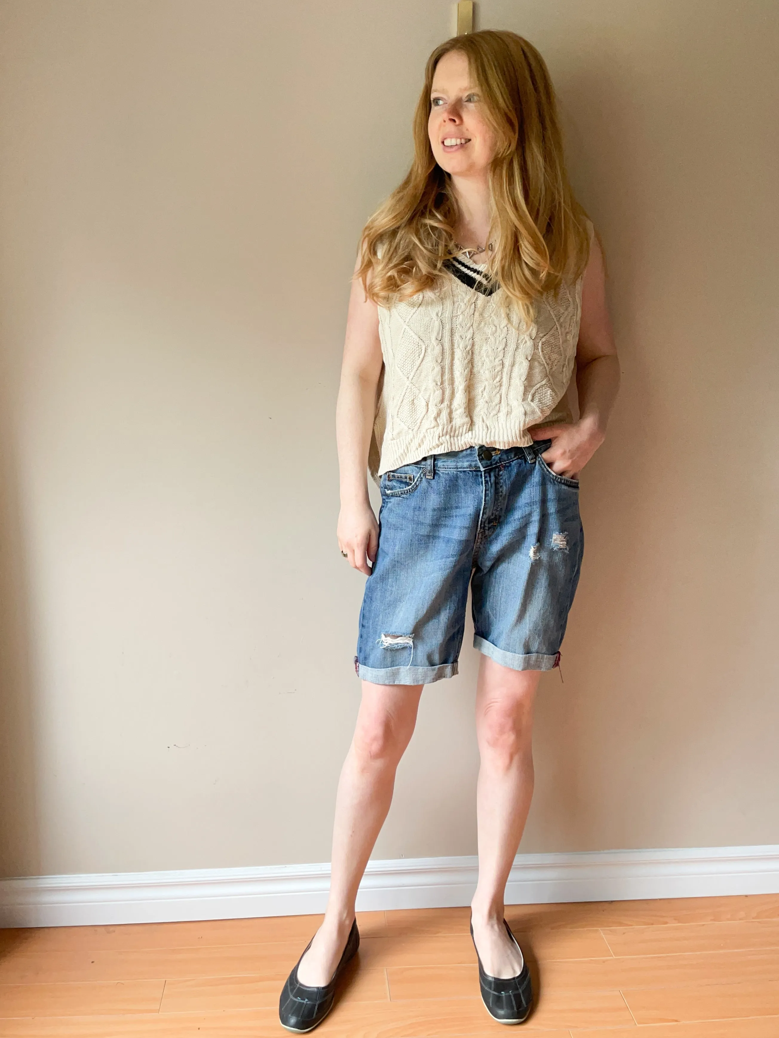 L.O.G.G. Distressed Mid Rise Cuffed Cotton Denim Shorts - Size 27