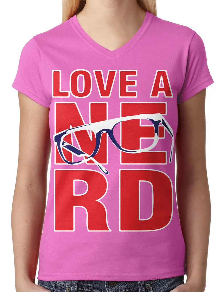 Love A Nerd Junior Ladies V-neck T-shirt