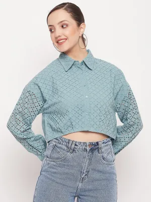 Madame Green Schiffli  Crop Shirt
