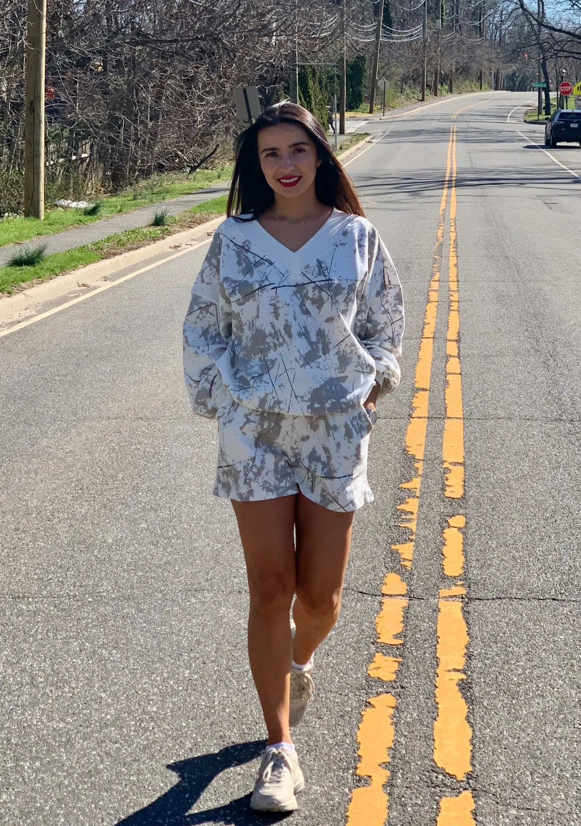 MADISON COTTON SWEAT TOP (WHITE/GRAY)