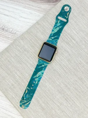 Marble Printed Silicone Smart Watch Band - Green