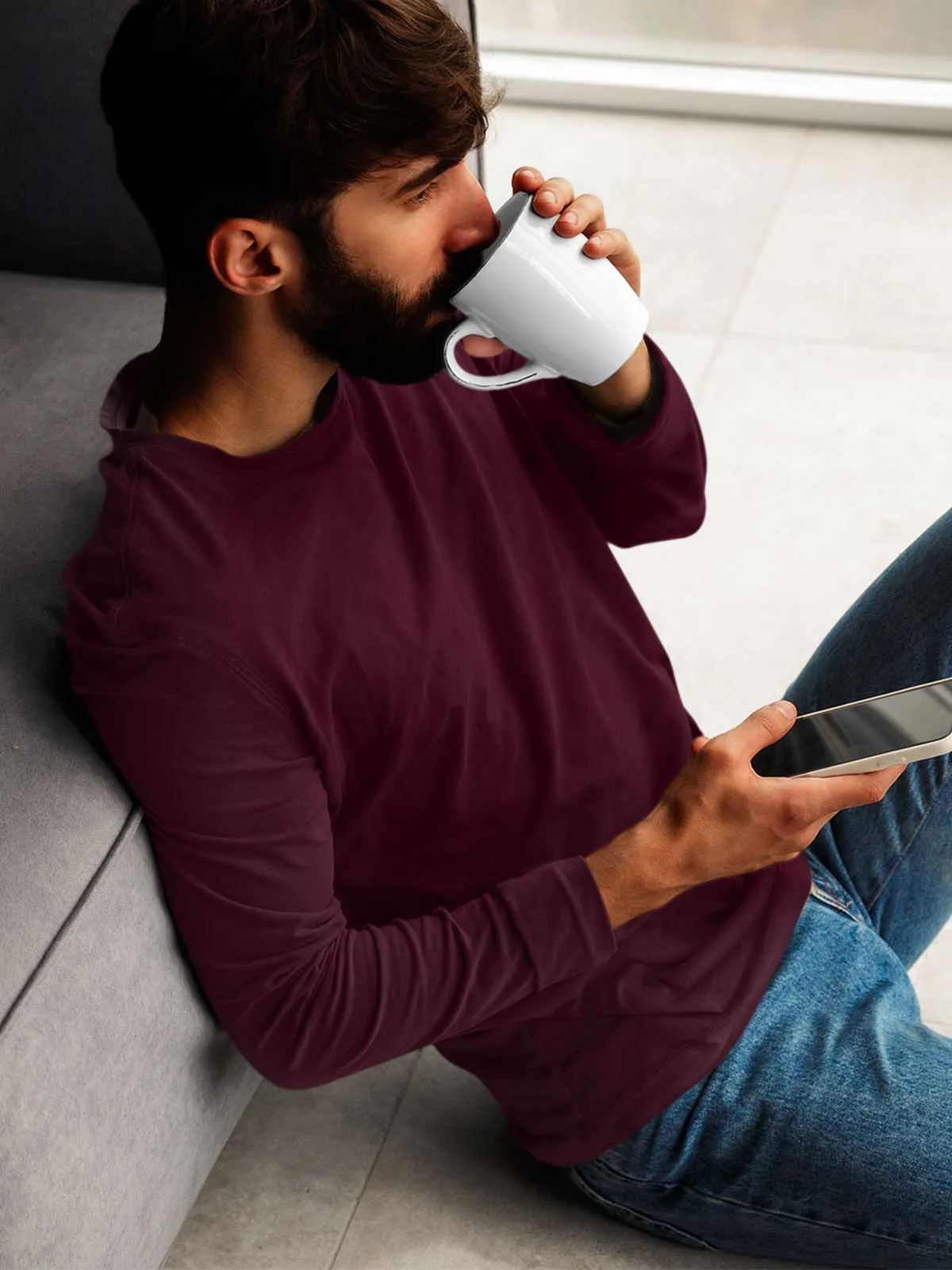 Maroon | ACTION series | Full Sleeve T shirt for Men