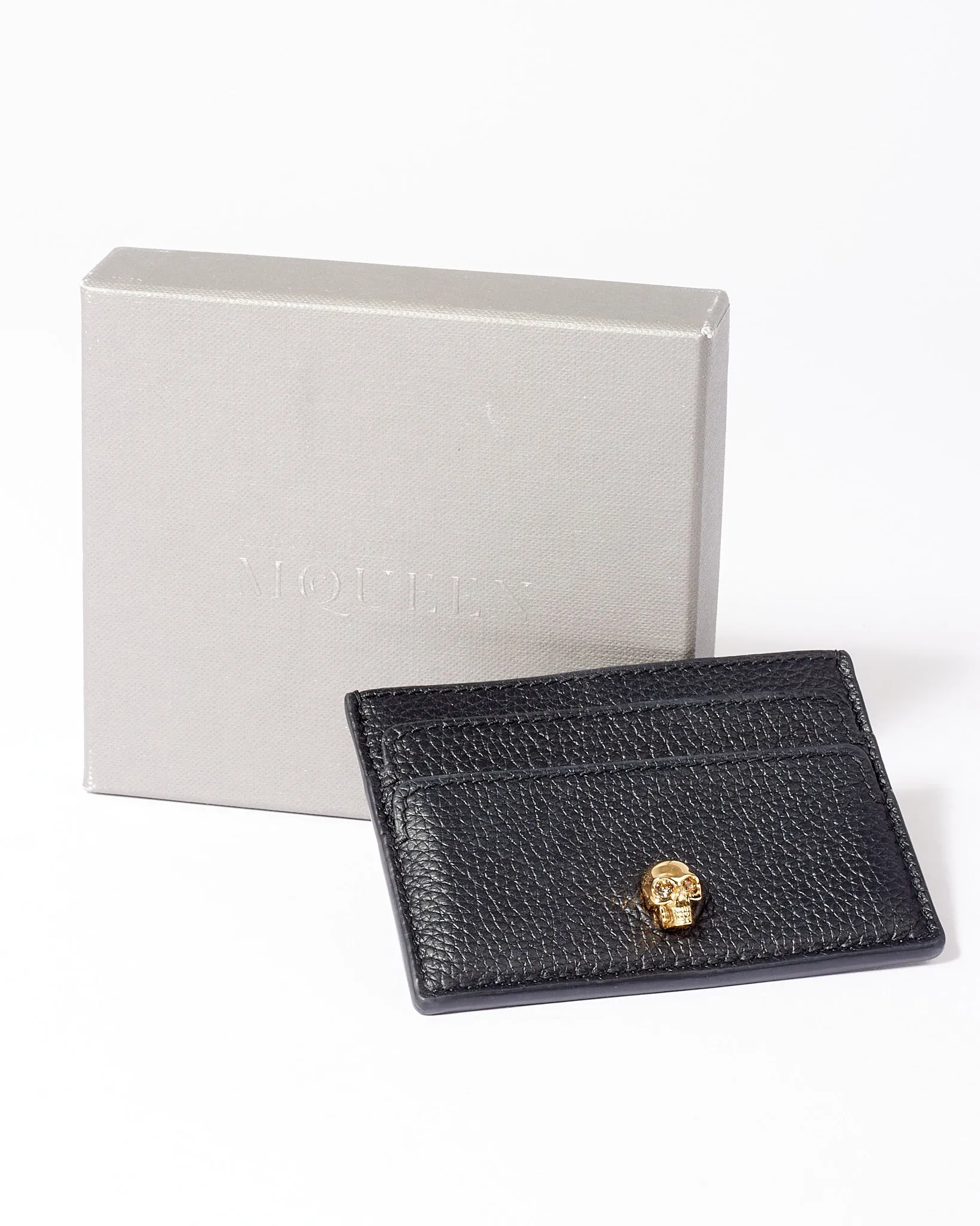 McQueen Black Grained Leather Skull Cardholder