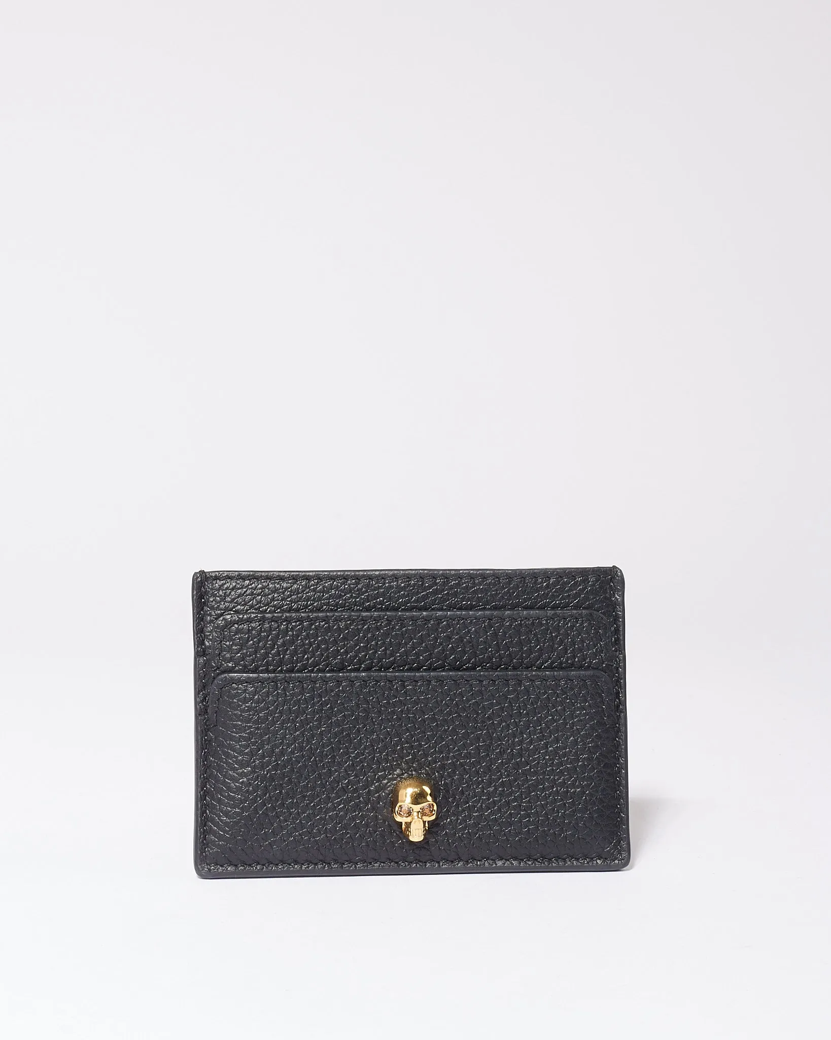 McQueen Black Grained Leather Skull Cardholder