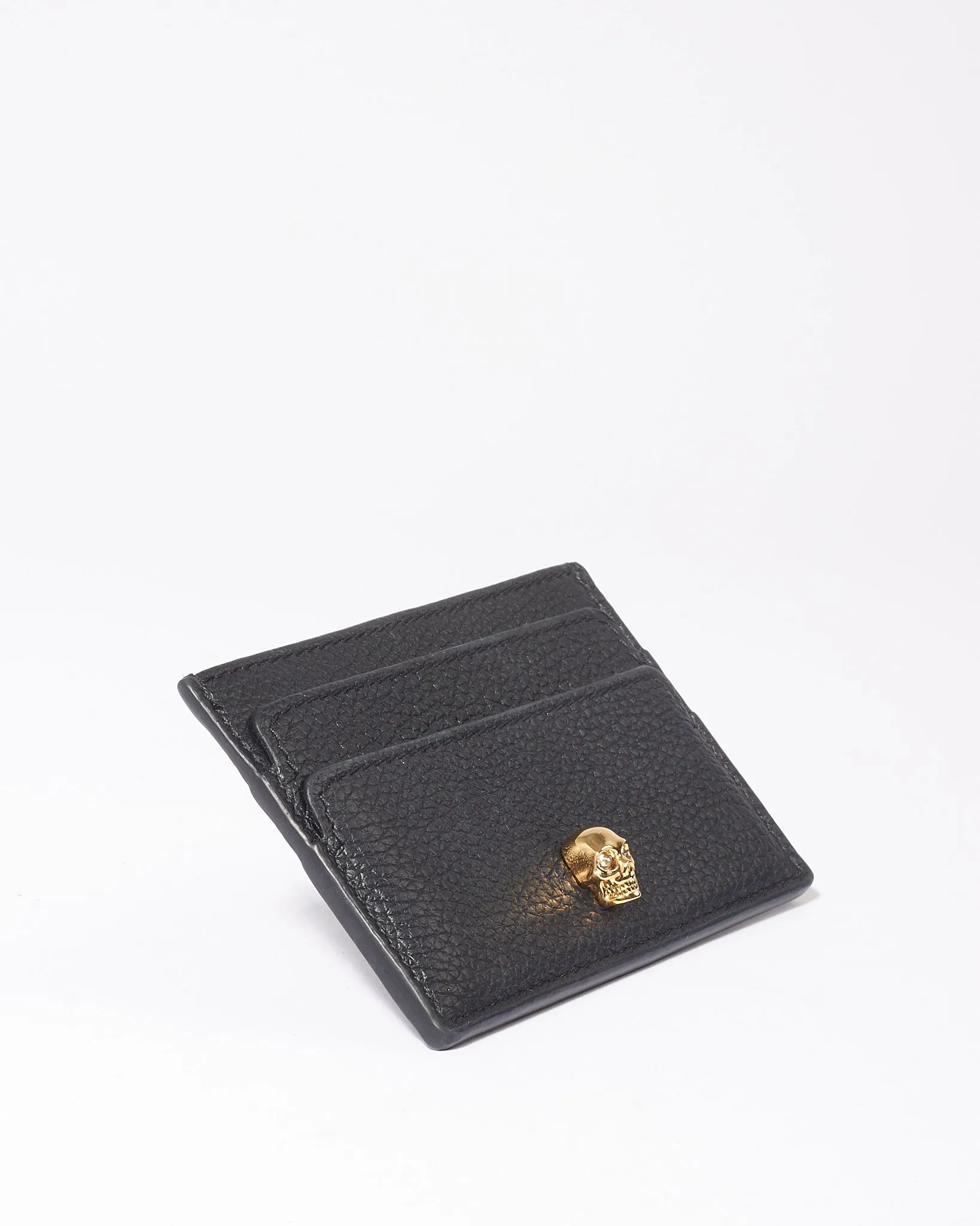 McQueen Black Grained Leather Skull Cardholder