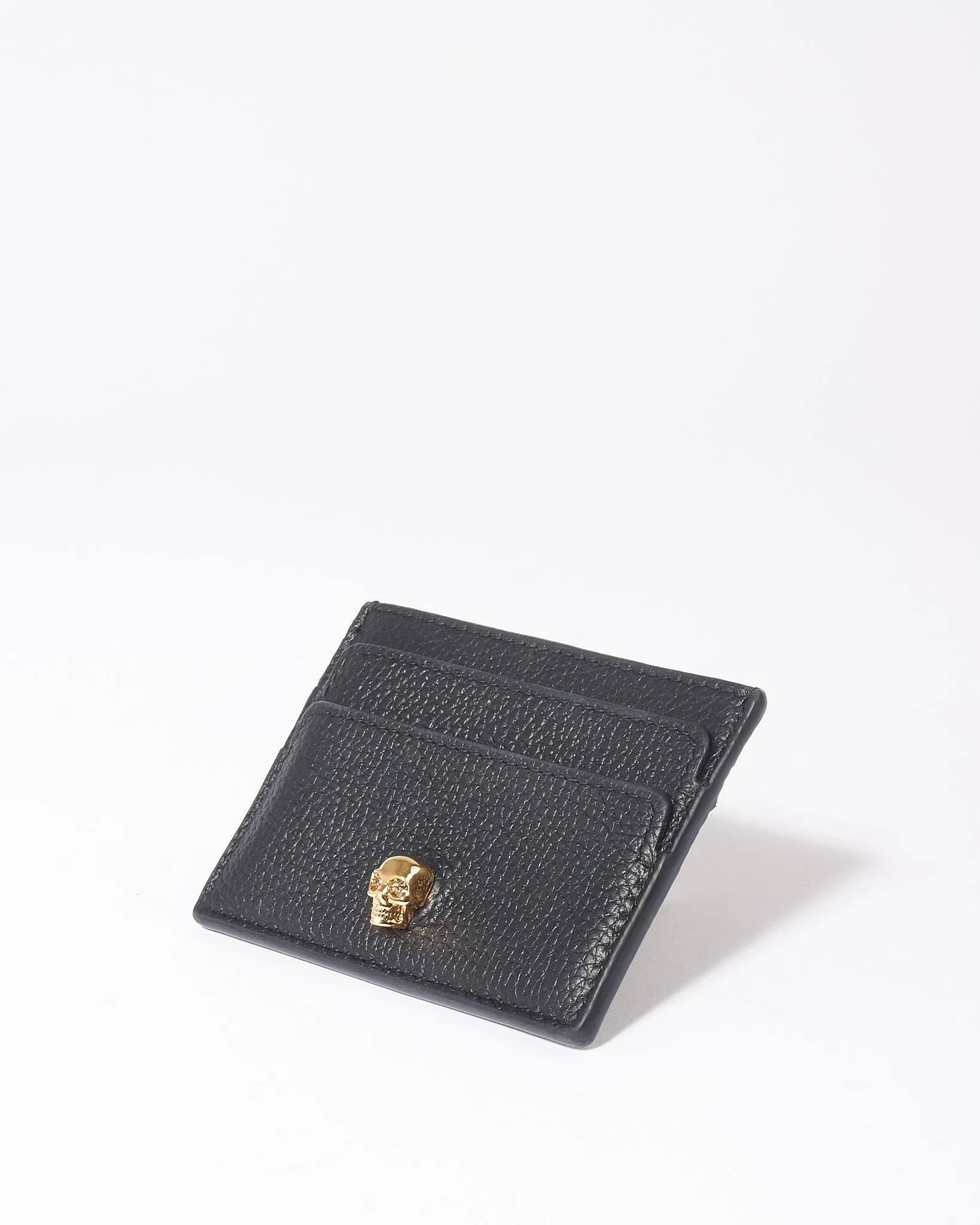 McQueen Black Grained Leather Skull Cardholder
