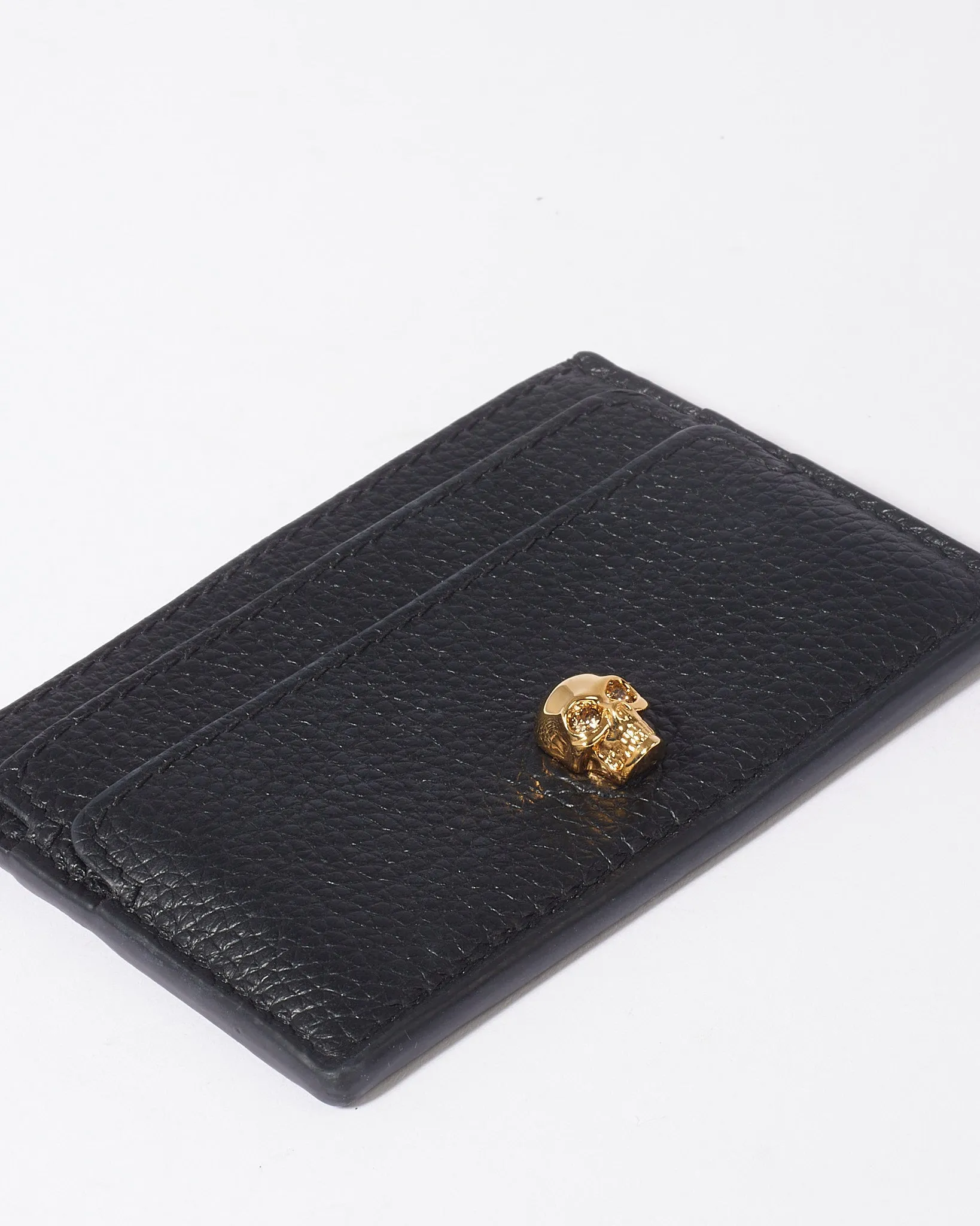 McQueen Black Grained Leather Skull Cardholder