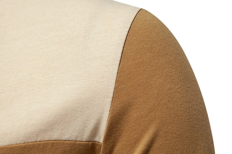 Men Crewneck Buttons Bicolor Long Sleeves T-Shirt
