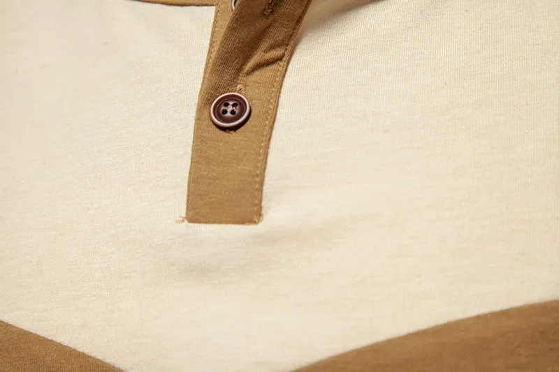 Men Crewneck Buttons Bicolor Long Sleeves T-Shirt