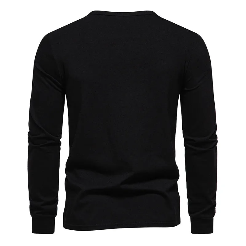 Men Crewneck Buttons Bicolor Long Sleeves T-Shirt