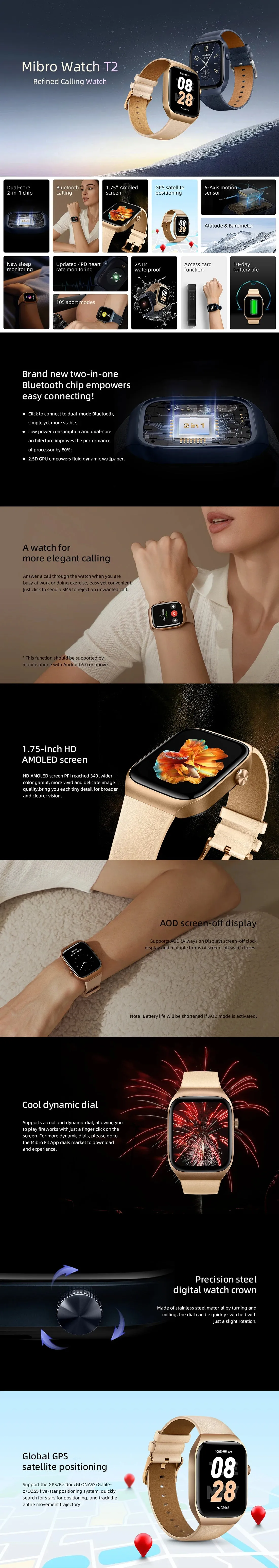 MIBRO Watch T2 1.75" AMOLED Smart Watch
