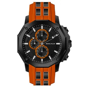 Michael Fellini Orange Silicone Strap Black Dial Chronograph Quartz Watch for Gents - MF-2346-05