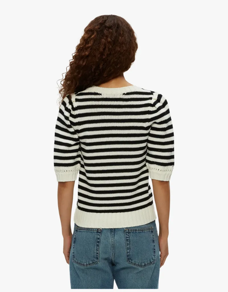 Michael Stars Rosanna Striped Puff Sleeve Sweater in Black