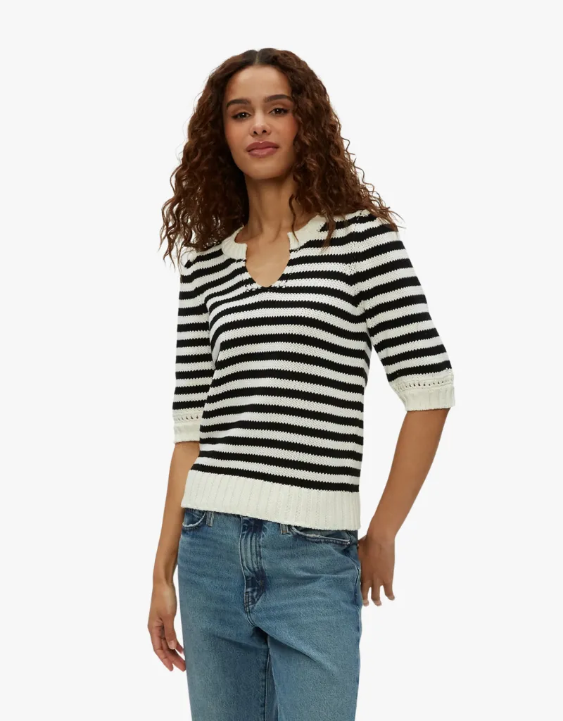 Michael Stars Rosanna Striped Puff Sleeve Sweater in Black