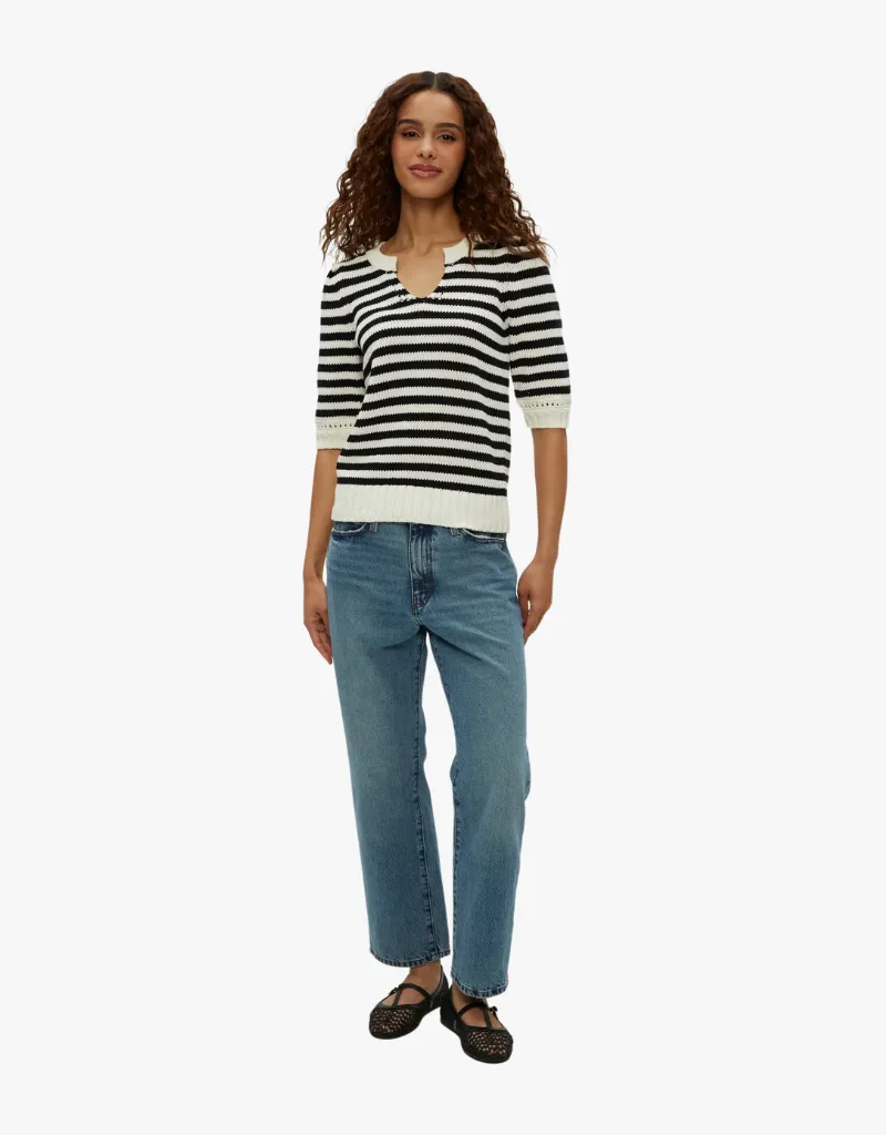 Michael Stars Rosanna Striped Puff Sleeve Sweater in Black