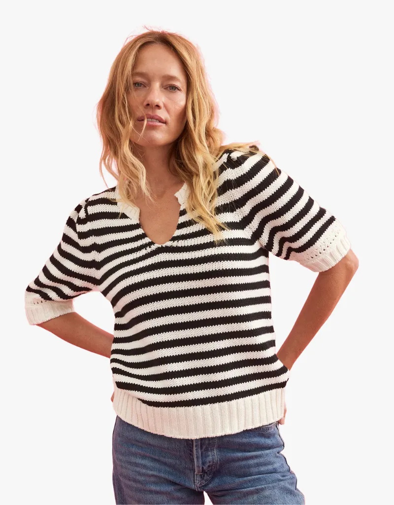 Michael Stars Rosanna Striped Puff Sleeve Sweater in Black