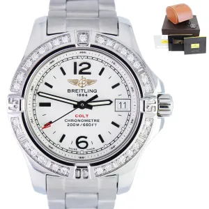 MINT Ladies Breitling Colt A7738853 White Diamond Bezel 33mm Stainless Watch