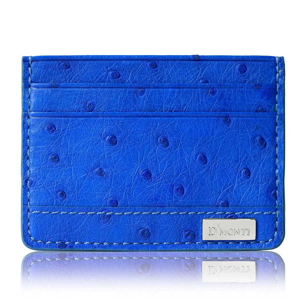 Monaco Blue - Men Exotic Ostrich Leather Card Holder Slim Wallet
