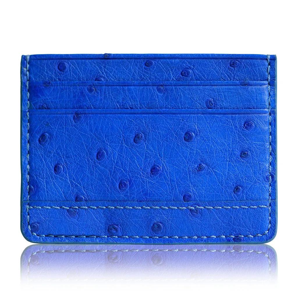 Monaco Blue - Men Exotic Ostrich Leather Card Holder Slim Wallet