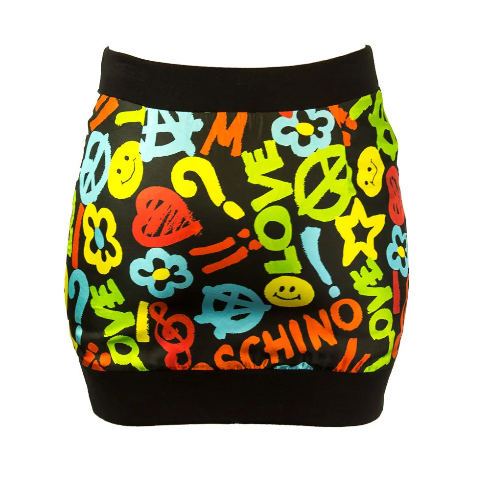 Moschino Couture Silk Mini Skirt IT 42 Black Multi