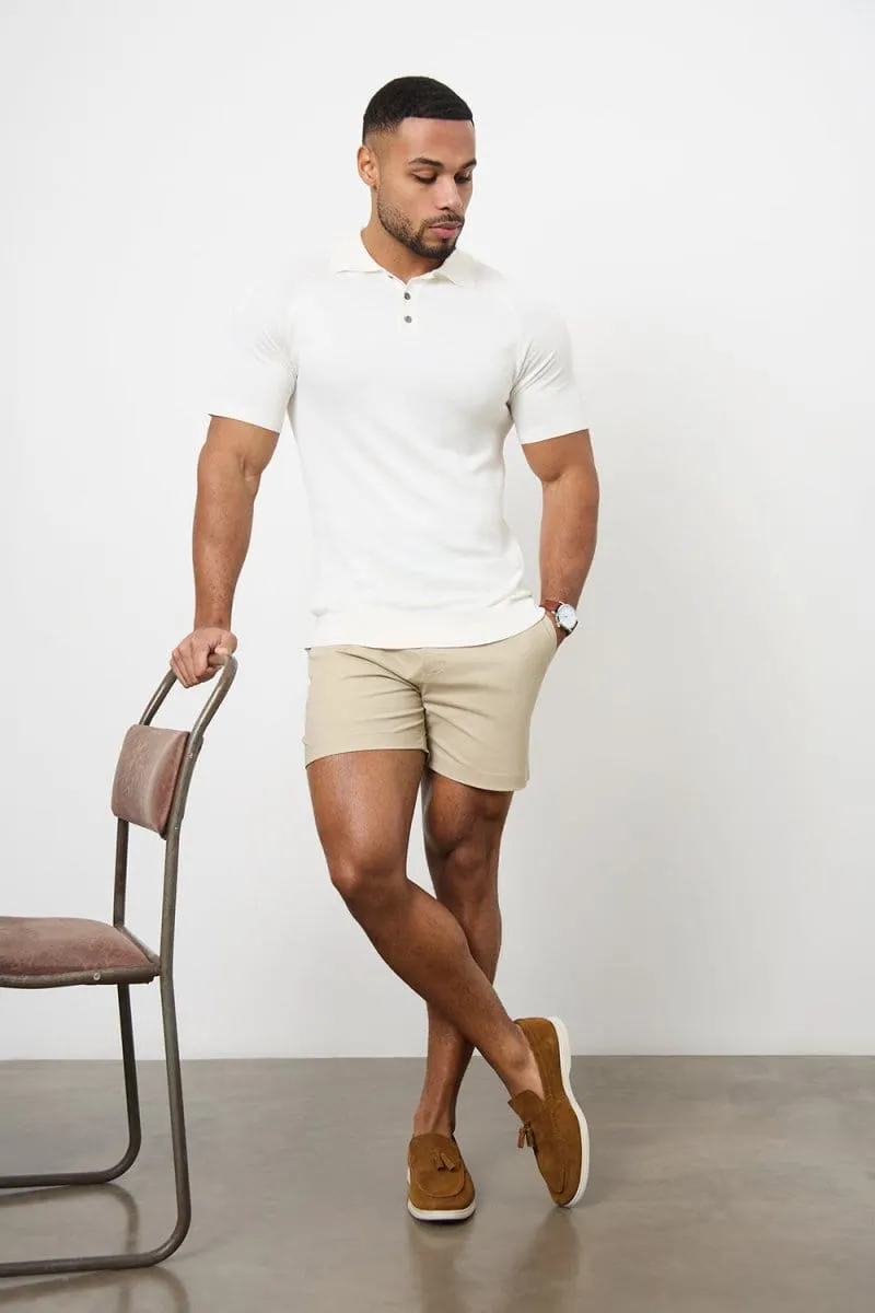 Muscle Fit Chino Shorts - Shorter Length in Stone