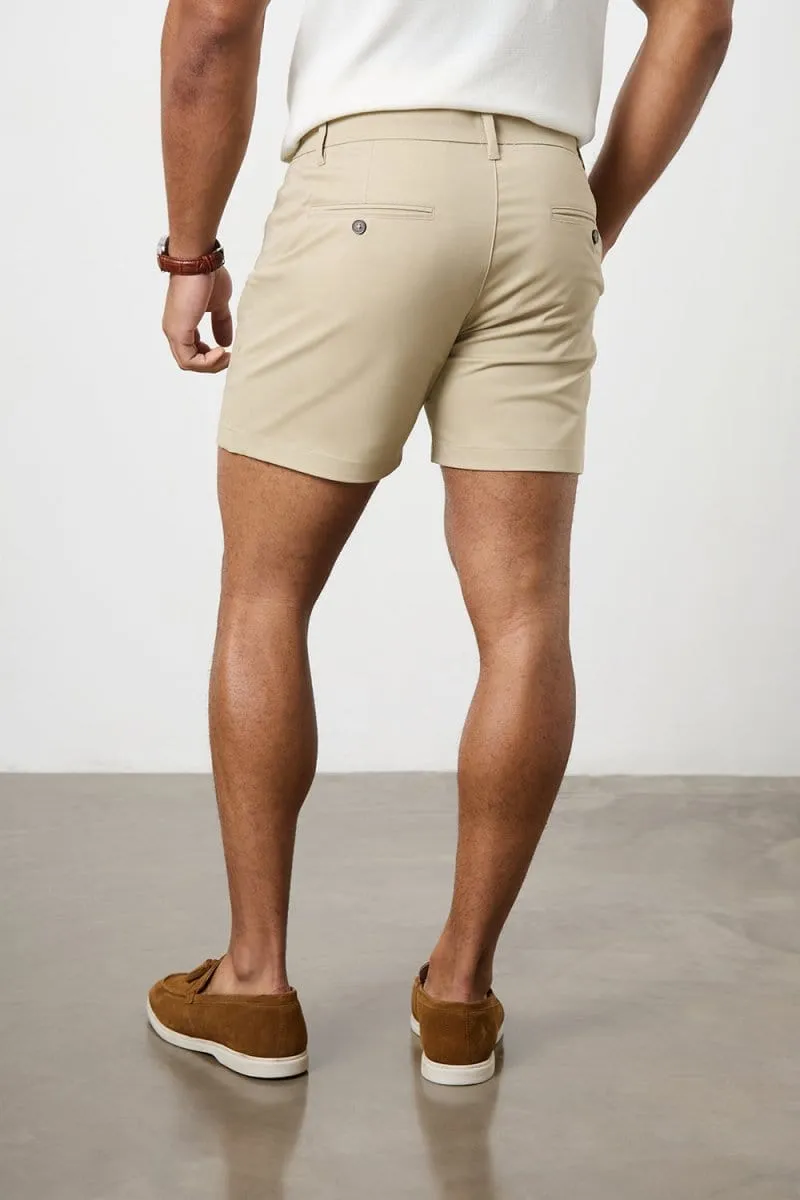 Muscle Fit Chino Shorts - Shorter Length in Stone