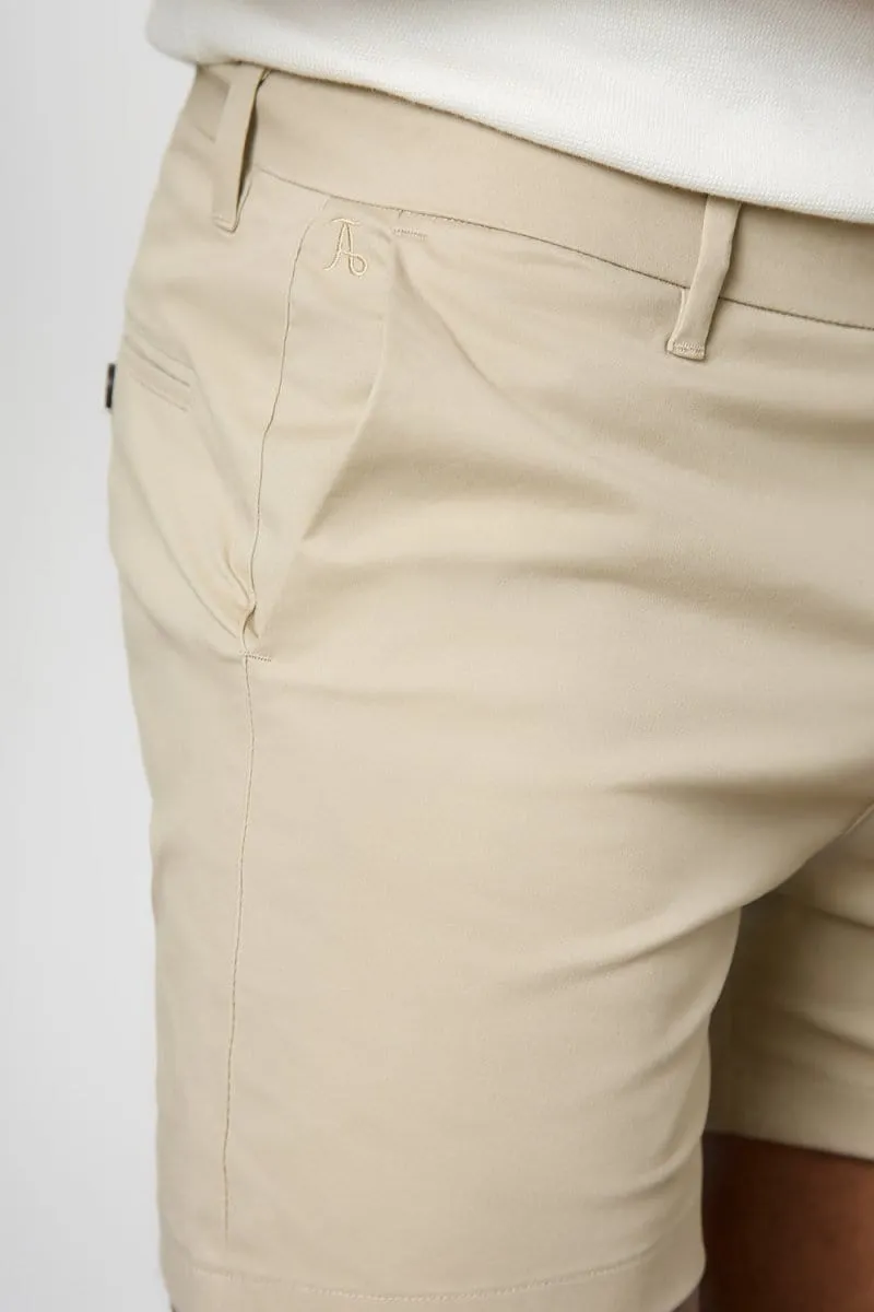 Muscle Fit Chino Shorts - Shorter Length in Stone