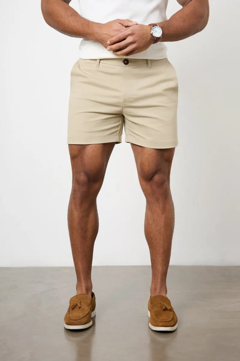 Muscle Fit Chino Shorts - Shorter Length in Stone